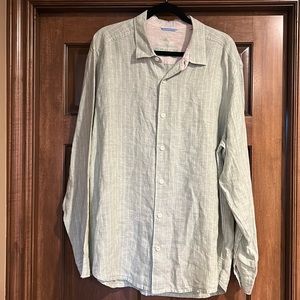 Tommy Bahama Relax 100% linen button up shirt XL green pin striped